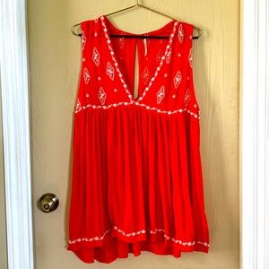 Free People, bohemian, embroidered, long tank top, v neck